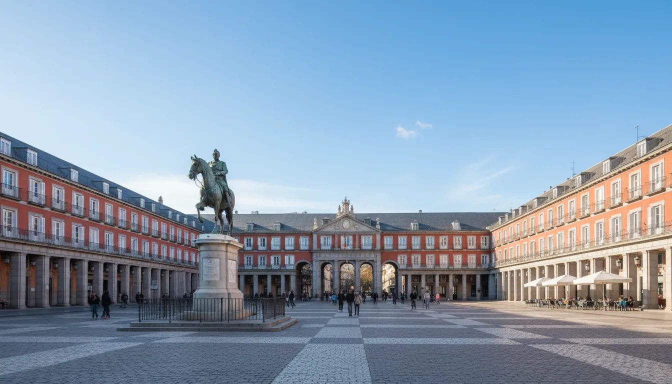 La Plaza Mayor de Madrid en una mañana soleada