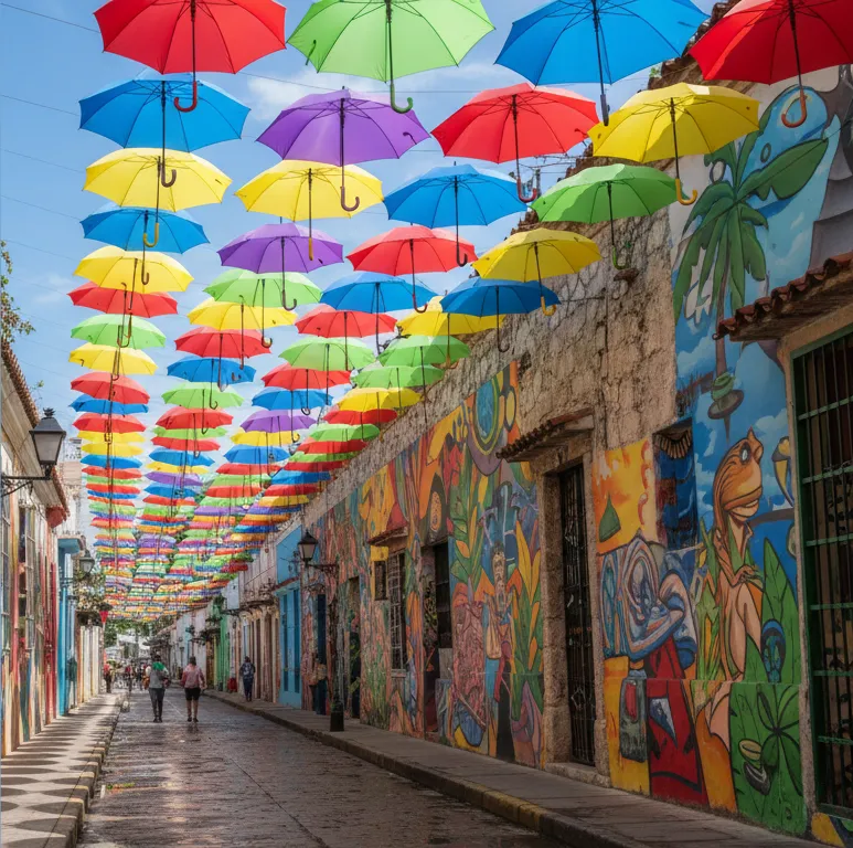 Calle de colores en el barrio Getsemaní de Cartagena