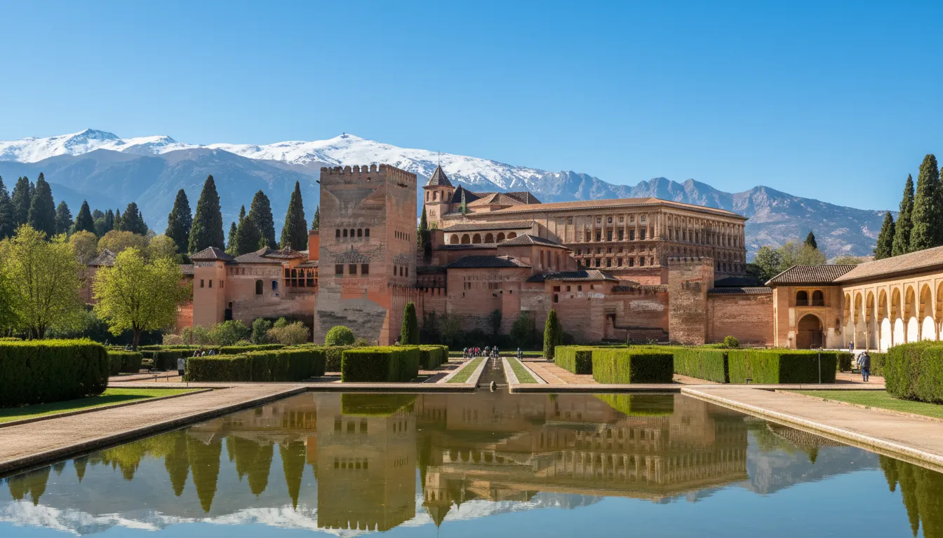 La Alhambra de Granada con Sierra Nevada al fondo