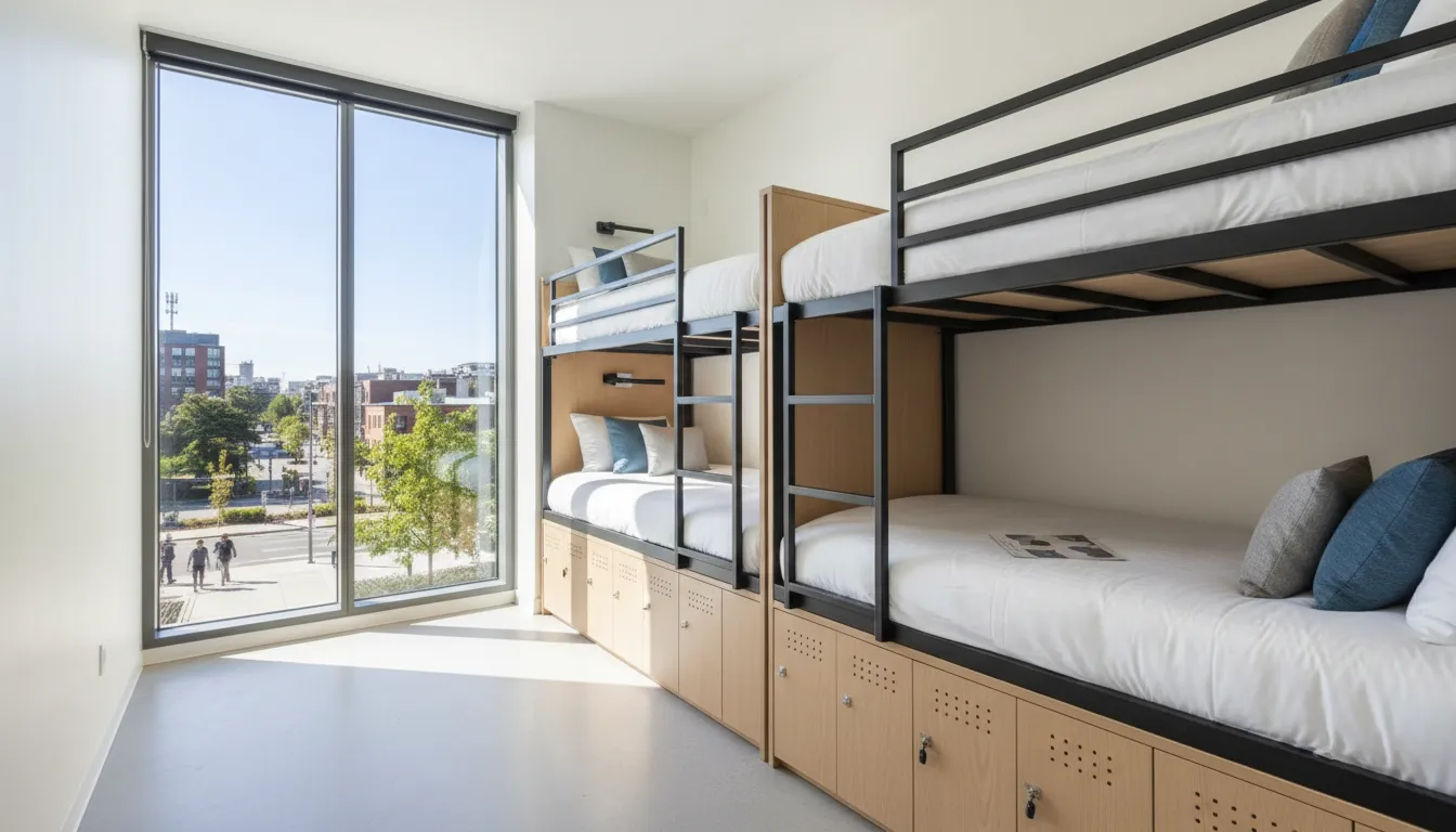 Habitación de hostal moderno en Europa